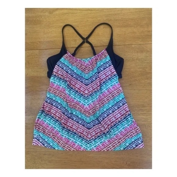 Athleta Moxie Collection Tankini Swim Top Pink Navy Bra Strap UPF 50, Size 34B C - Picture 2 of 11